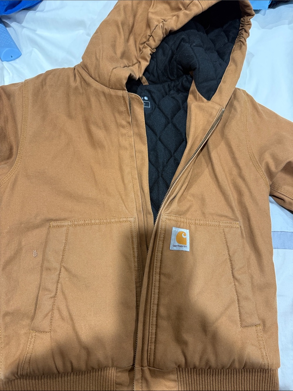 Carhartt Kids' Brown Hooded Puffer Jacket with Black Lining